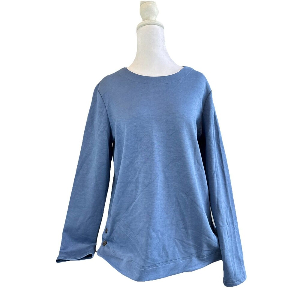 Croft & Barrow Sweatshirt Size S Blue Button Detail Long Sleeve NWT Women's